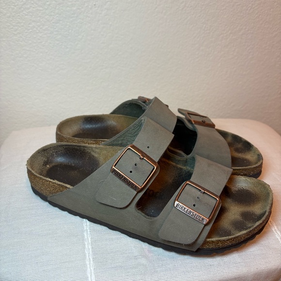 Birkenstock Arizona Stone Leather Sandals - Picture 6 of 8